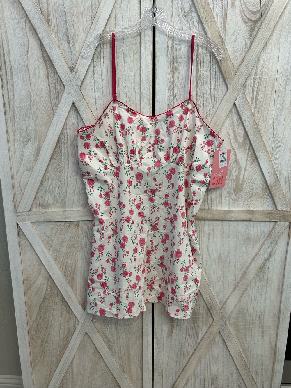 Floral Cream Mini Dress with Pink Trim
